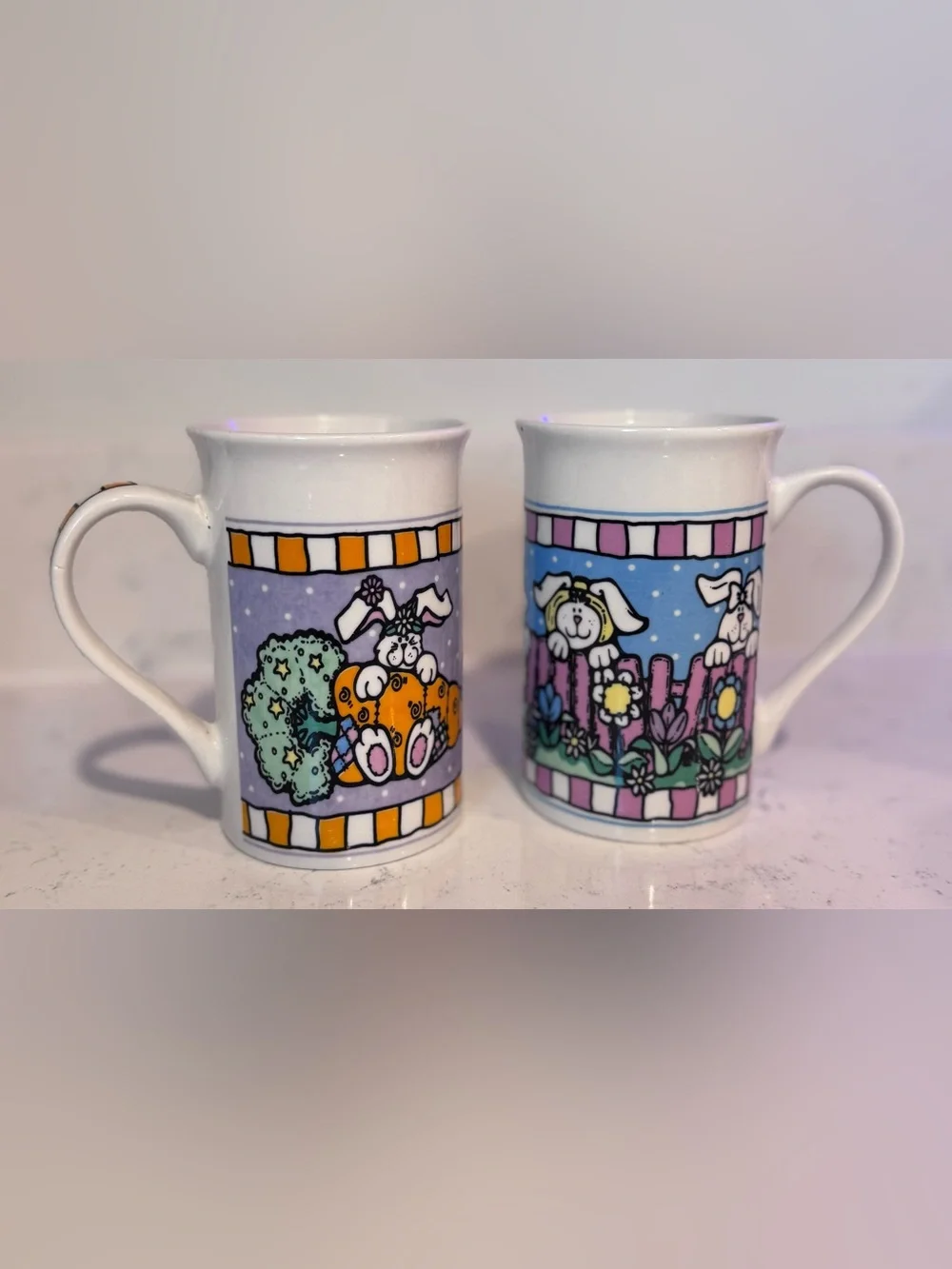 Royal Norfolk Easter Bunny Rabbit Ceramic Coffee Mug Set of 2, Microwave Safe